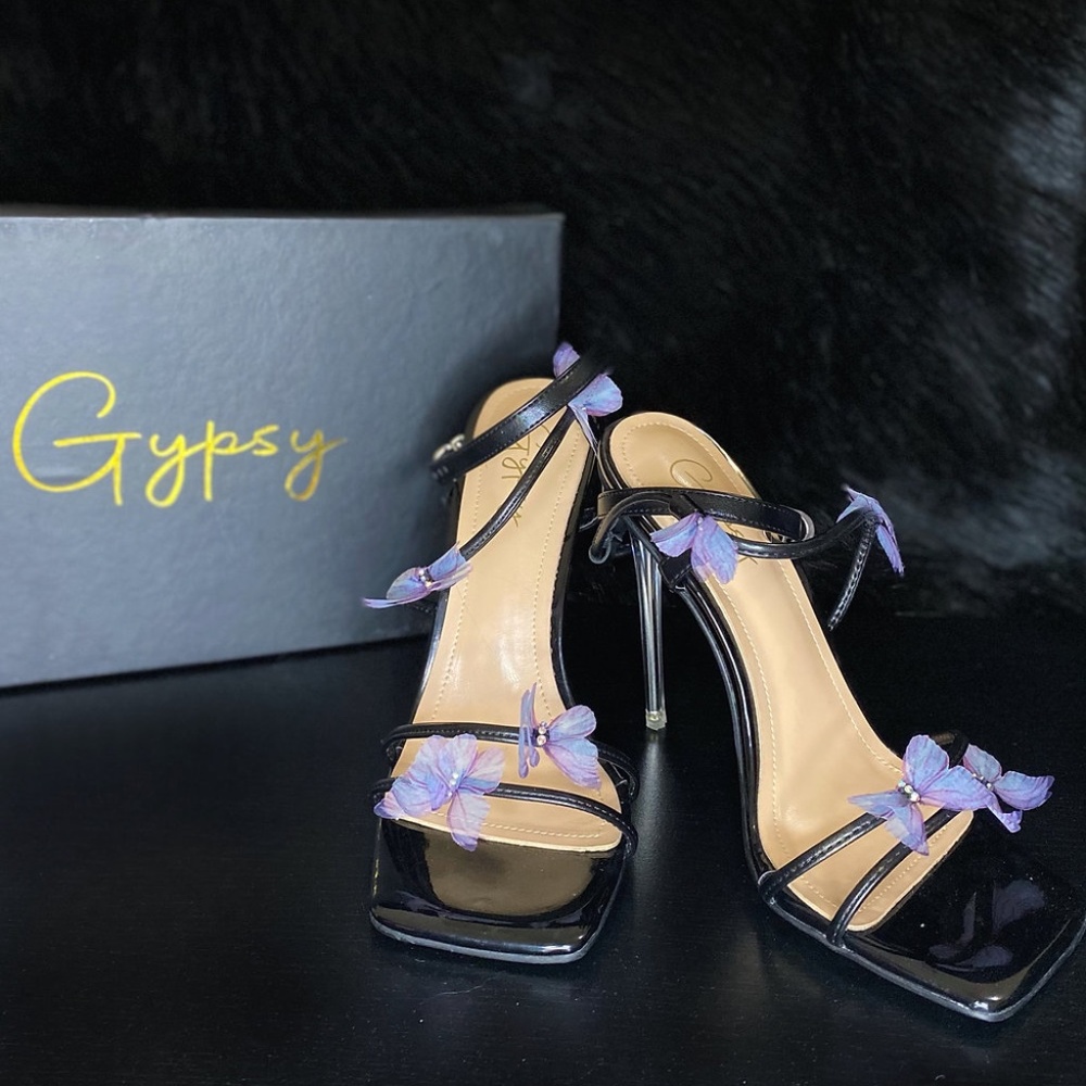 Butterfly Heeled Ankle Strap Sandals